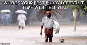 Man with dog - best friend of man - best pet - man in rain